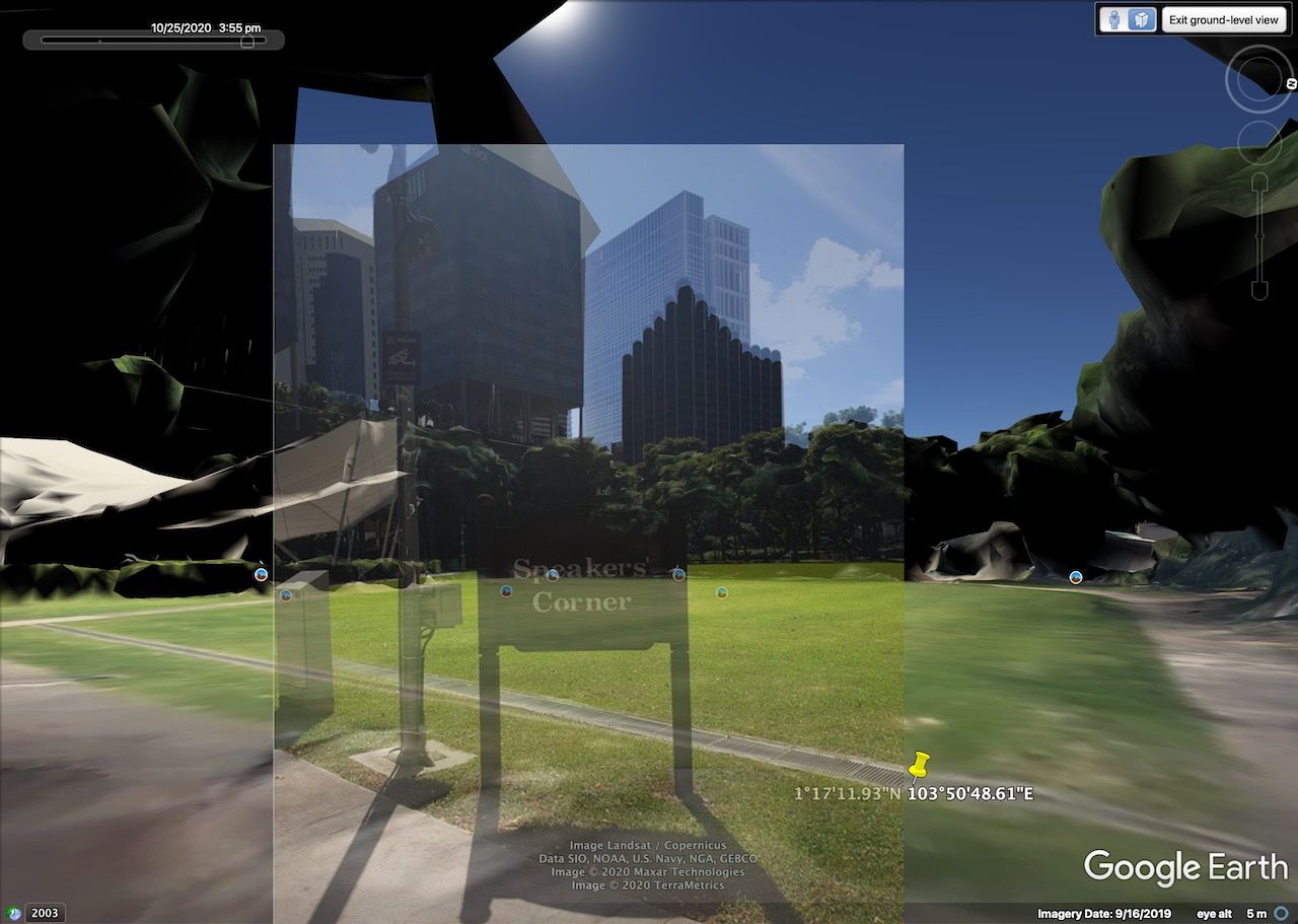 An overlay analysis of the exact time and location a picture is taken, based on Google Earth 3D data